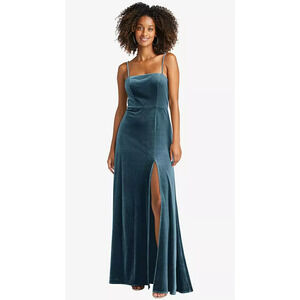 NEW Lovely Women's 4 Drew Velvet Square Neck Maxi Dutch Blue Dress I23-13